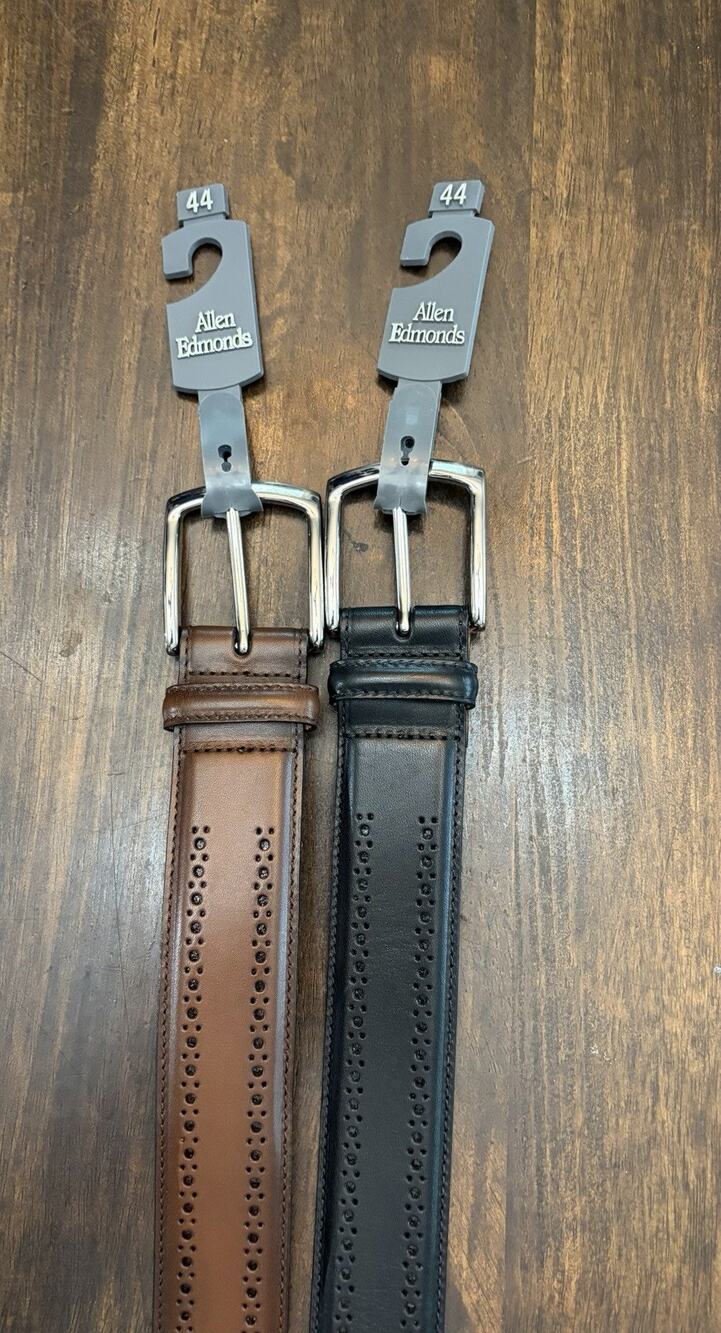 ALLEN EDMONDS BLACK LEATHER BELT, SIZE 44, BRAND NEW, MADE IN USA
